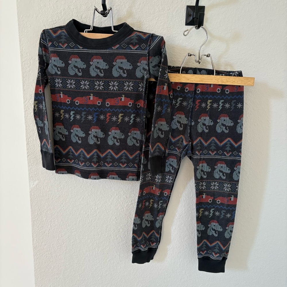 Hanna Andersson Christmas Dinosaur Long John Pajama Set Size 4/100 cm